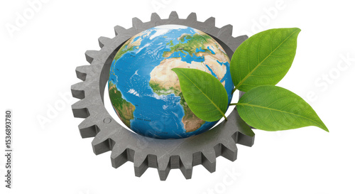 Isolated Planet Earth Gear and Green Leaves
