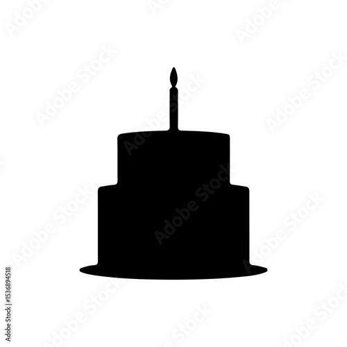 Simple silhouette of birthday sweet cake and white background