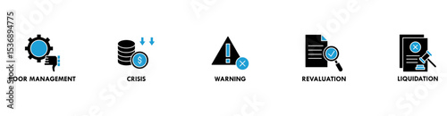 Business failure banner web icon vector illustration concept with icon of poor management, crisis, warning, revaluation and liquidation