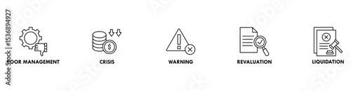 Business failure banner web icon vector illustration concept with icon of poor management, crisis, warning, revaluation and liquidation