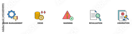 Business failure banner web icon vector illustration concept with icon of poor management, crisis, warning, revaluation and liquidation