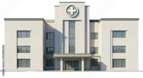 Isolated Front View of a Modern Hospital Building