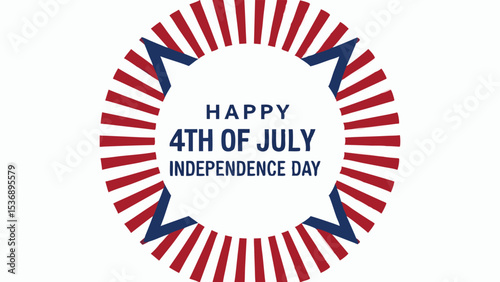Happy th of july independence day text inside the star shaped frame with red and white stripes around it