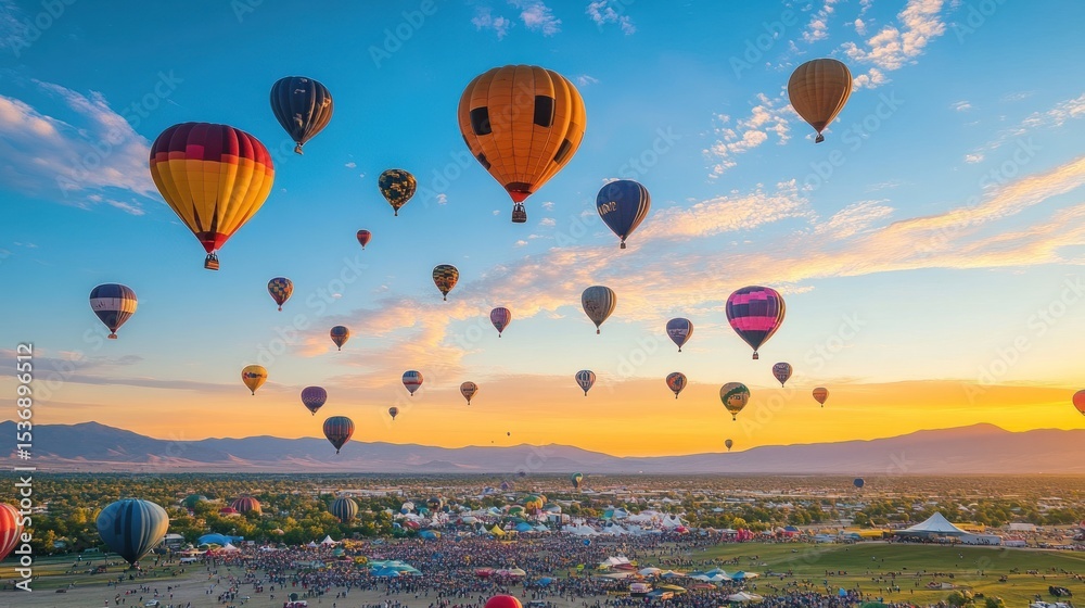Fototapeta premium Colorful hot air balloons over a crowd