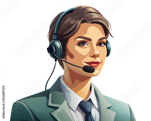 vector of a professional interpreter with headset and microphone, translating speech, white background
