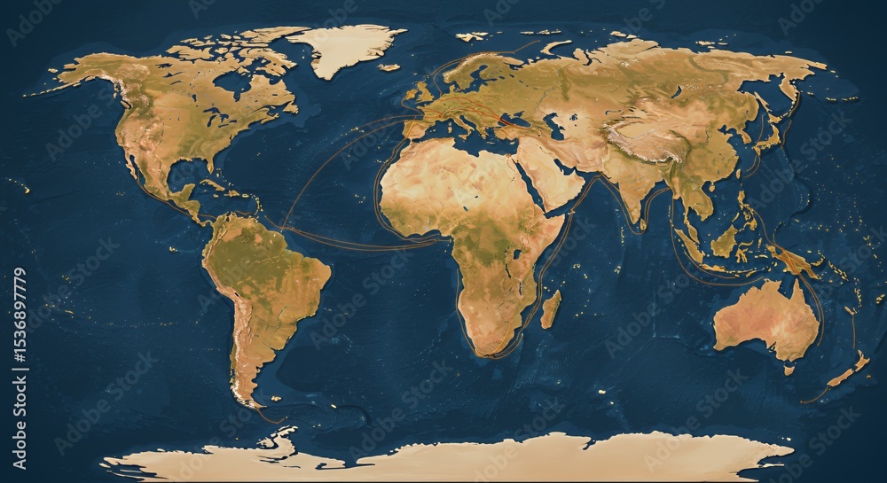 Fototapeta premium Global Network Connections: A Visual Representation of Intercontinental Communication