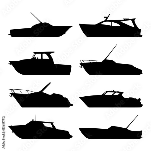 Set of simple boat silhouettes on isolated