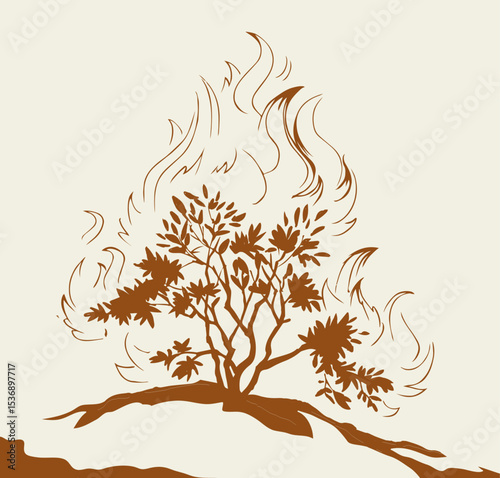 Burning bush. Vector drawing icon