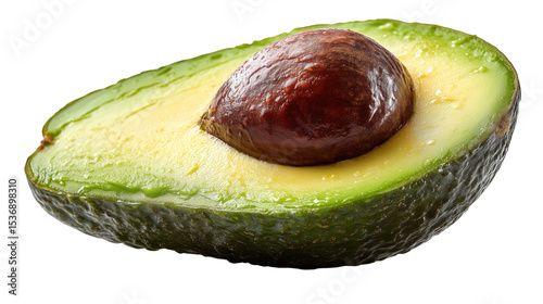 Fresh ripe Hass avocado (alpukat) cut in half with seed, isolated on transparent background