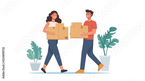 Couple moving boxes