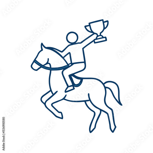 Equestrian victory with rider holding trophy, perfect for horse sports events and promotional material