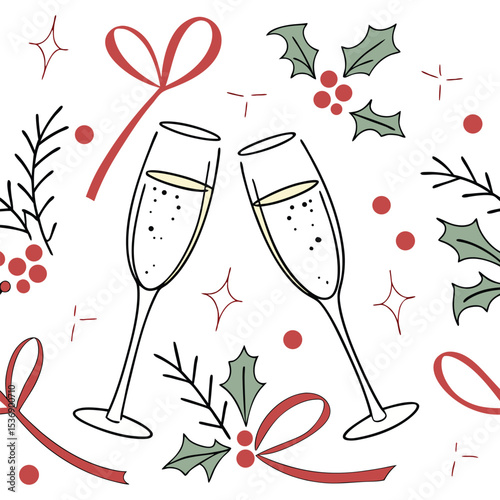 Christmas Toast with Champagne Flutes Pattern