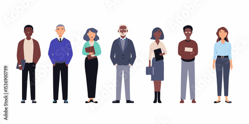 Diverse Group of Professionals Standing Together Flat Vector Illustration on White Background Business Team or Colleagues Office Workers
