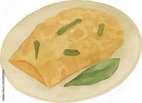 Authentic Thai stuffed omelette with herbs on a plate, a flavorful traditional dish made with eggs, vegetables, and Thai spices, enjoyed in everyday Thai cuisine
