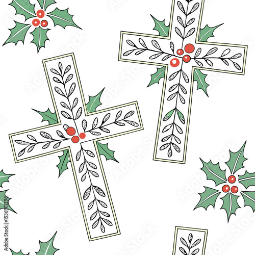 Religious Holiday Crosses with Berries Background