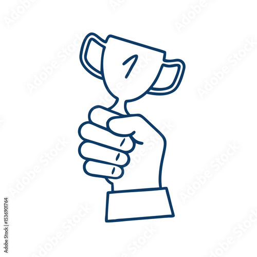 Winning hand holding trophy, perfect for sports awards, celebratory events, and achievement recognition