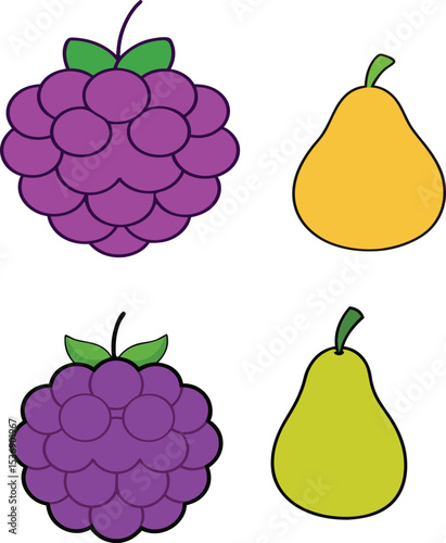 Fresh bundle of ripe marionberry and juicy pear isolated on white background, organic fruit mix for healthy eating, clean layout, perfect for food design, nutrition, and fruit-themed visuals.