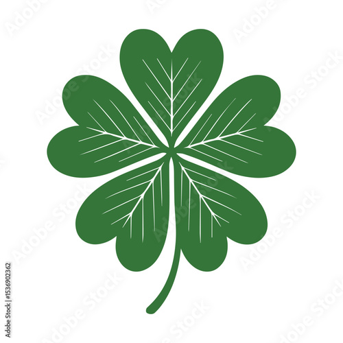 A detailed vector illustration of a rare five-leaf clover. This symbol of extra good luck, fame, and fortune features intricate leaf veins. Isolated on a white background.