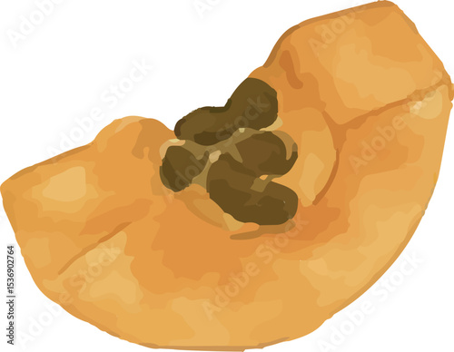 This illustration features a ripe papaya slice, a tropical fruit often used in traditional Thai dishes and desserts. Its vibrant orange flesh and dark seeds reflect the fresh, authentic flavors 