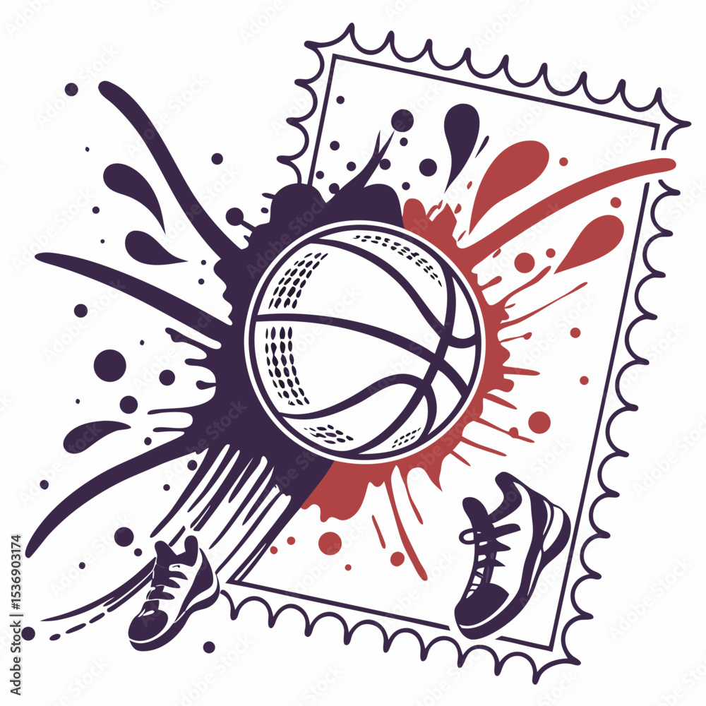 Fototapeta premium Basketball Grunge Stamp Vector Illustration