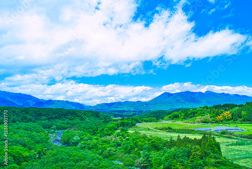 栃木県那須塩原市　那須塩原から見る那須岳の風景