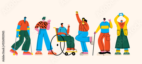 The diverse group of people, entrepreneurs, or office workers isolated on white background. Multinational company. Old and young men and women standing together. Flat cartoon vector illustration.