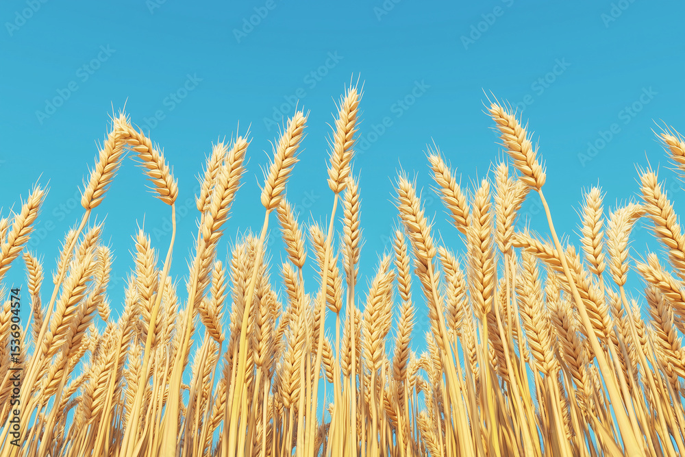 Fototapeta premium Close-up of Golden Wheat Ears against Blue Sky
