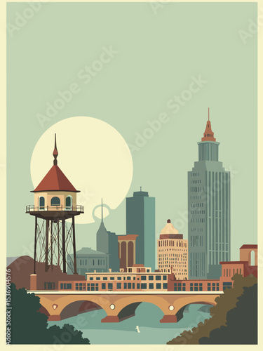 Louisville, Kentucky — Louisville Water Tower, Churchill Downs, Big Four Bridge in bourbon brown, derby green, water tower grey, and ivory