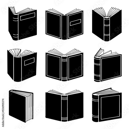 Different style Book silhouette and icon set on isolated