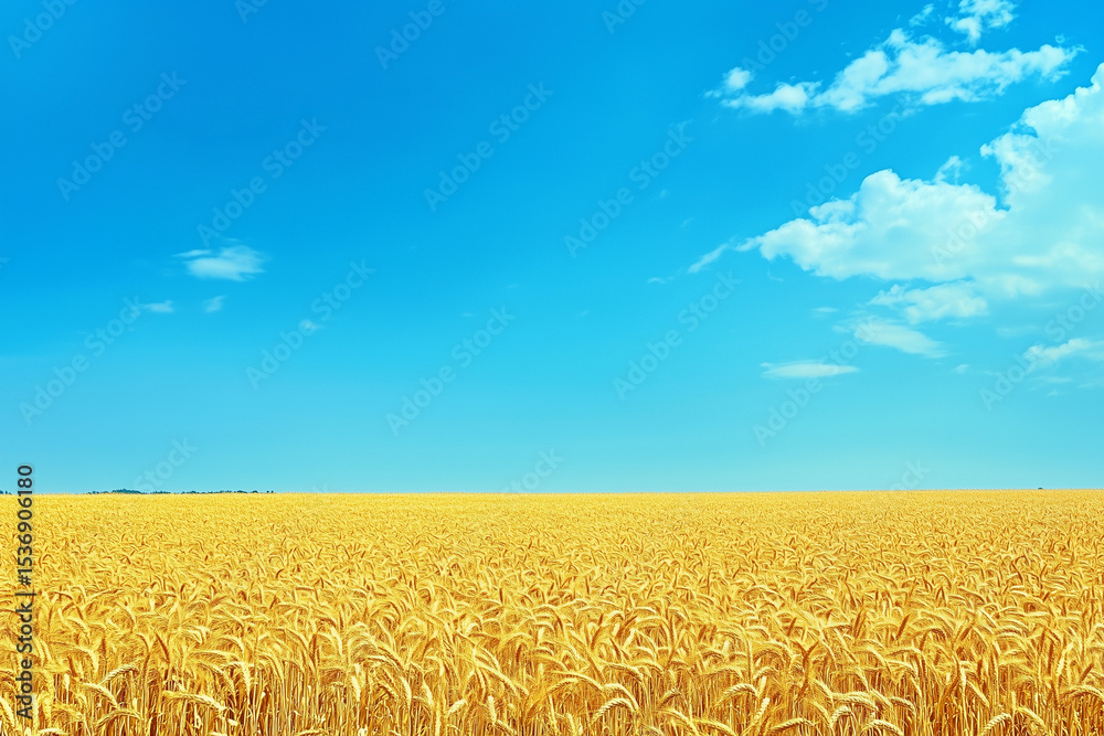 Naklejka premium Golden Wheat Field Under Blue Sky in Summer