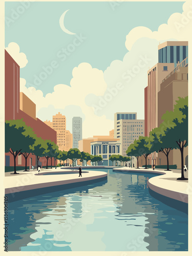 Irving, Texas — Convention Center, Canal Walk, Water Street in convention grey, canal blue, water street amber, and ivory