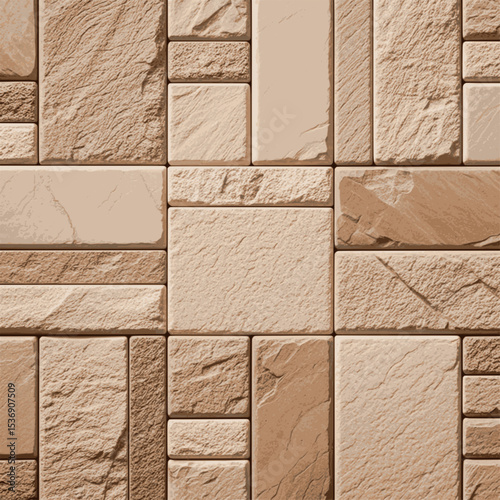 Neutral Beige Stone Tile Texture – Organic Mosaic Design ,beige light brown stone or tile mosaic natural stonework texture vector background wallpaper
