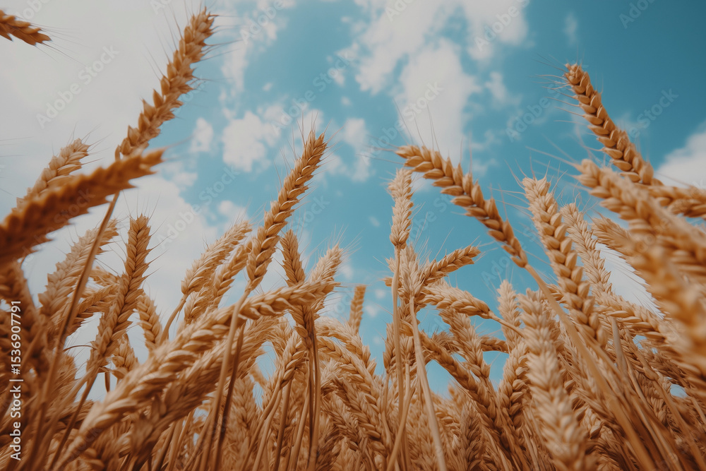 Fototapeta premium Golden Wheat Field Under Blue Sky in Summer