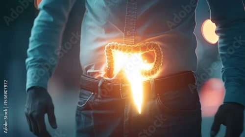 Person with highlighted inflamed pancreas experiencing abdominal pain and digestive issues