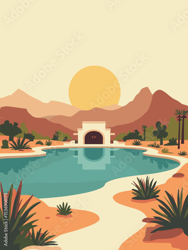 Henderson, Nevada — Lake Las Vegas, Henderson Pavilion, Clark County Museum in desert beige, sunset orange, pavilion teal, and cream