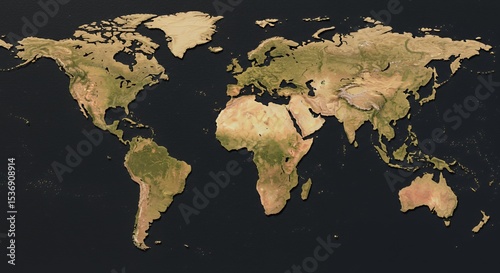 A Detailed 3D Relief Map of the World