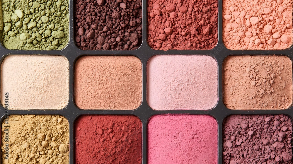 Fototapeta premium Vibrant Earth Tone Eyeshadow Palette Makeup Powder Texture