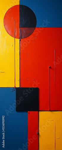 graffiti on wall. Geometric cubism in red blue and yellow Picass