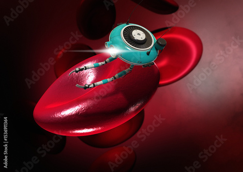 Nanorobot in bloodstream, illustration
