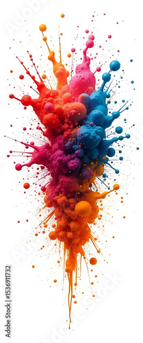colorful ink splashes on white. Multicolor splatter explosion on white Dynamic