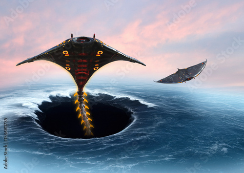 UAP emerging from ocean, illustration