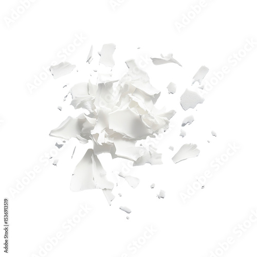 Abstract White Flakes Exploding on Black Background