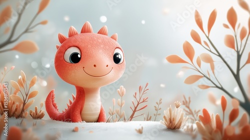 Adorable cartoon dragon in dreamy scene cute fantasy art with pastel colors and artistic backdrop