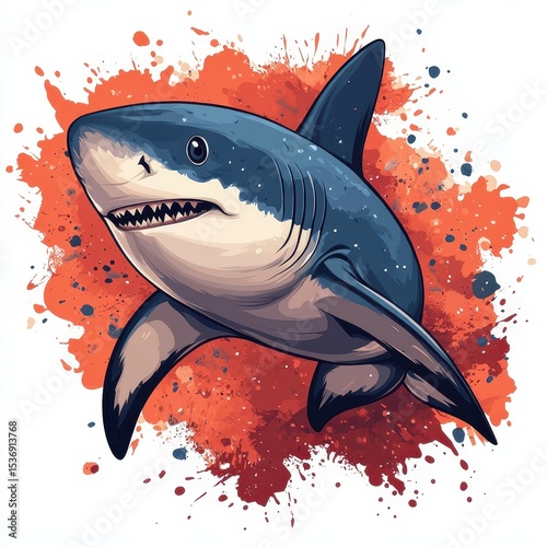 Shark swimming gracefully against a vibrant abstract background with splashes of color