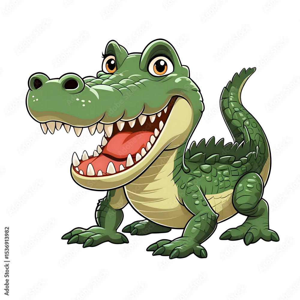 Fototapeta premium Cheerful Crocodile Cartoon A Joyful Reptile Portrait isolated on transparent background Generative AI.