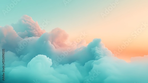 Tranquil fusion of pastel cyan and peach in glowing atmospheric haze