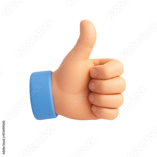 3D Realistic Cartoon Thumbs-Up Hand – Approval Gesture Illustration