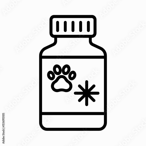 Supplement bottle with paw – represents pet vitamins or medicine, outline icon
