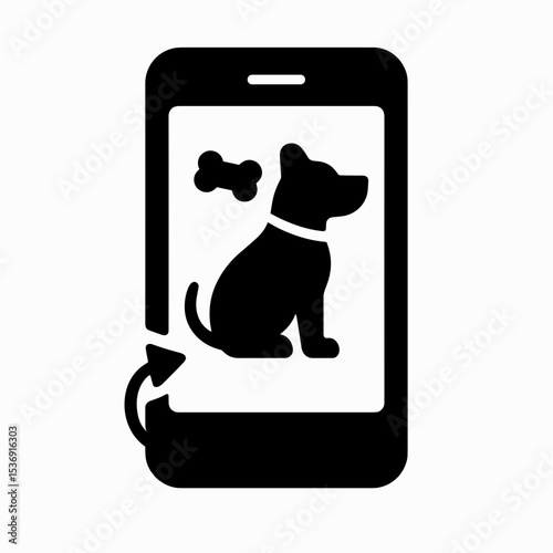 Smartphone with dog – represents pet training or virtual assistant, solid icon