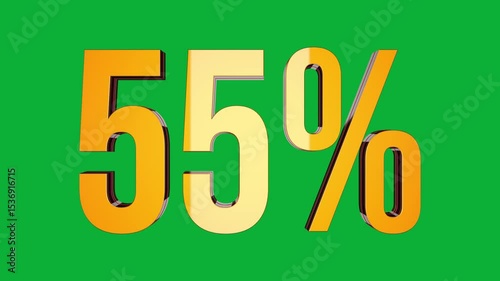 55 Percent 3D text rotation on green screen for promotional video, motion graphic element